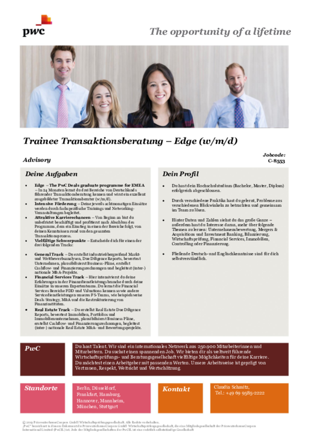 PwC: Trainee Transaktionsberatung - Edge (m/w/d)